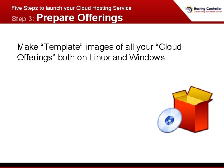Five Steps to launch your Cloud Hosting Service Step 3: Prepare Offerings Make “Template”