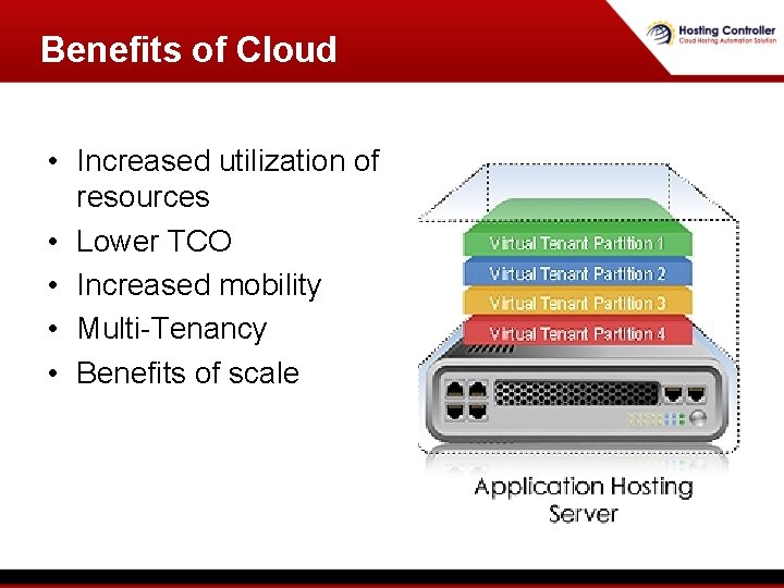 Benefits of Cloud • Increased utilization of resources • Lower TCO • Increased mobility