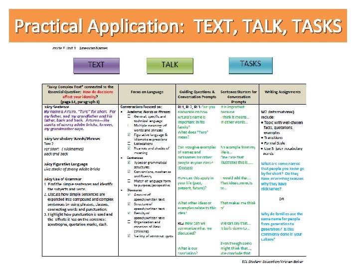 Practical Application: TEXT, TALK, TASKS 