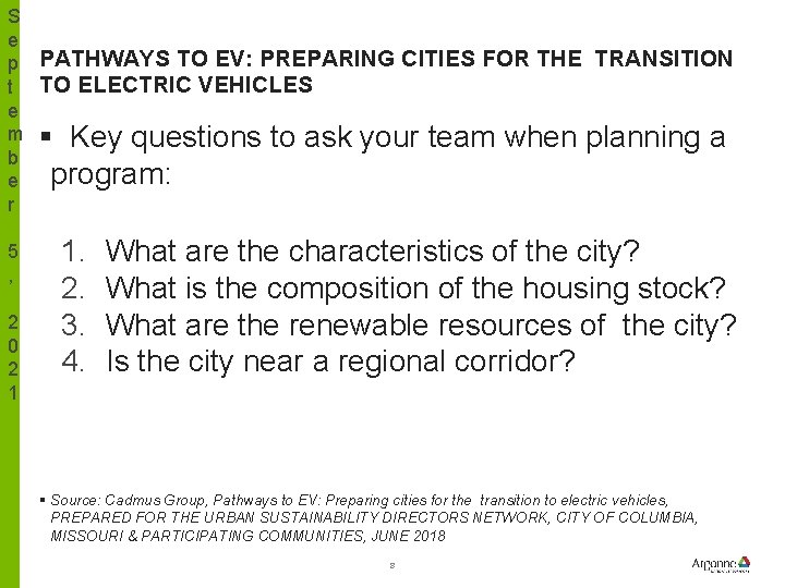 S e p PATHWAYS TO EV: PREPARING CITIES FOR THE TRANSITION t TO ELECTRIC