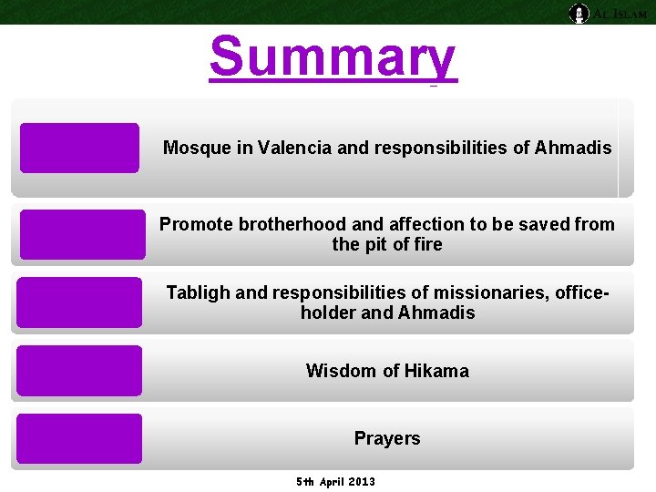Summary Mosque in Valencia and responsibilities of Ahmadis Promote brotherhood and affection to be