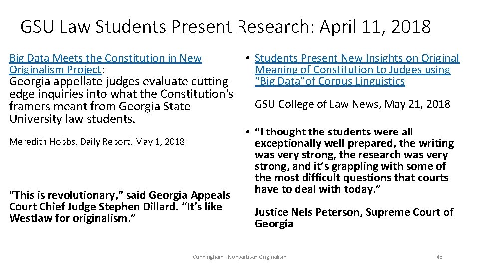 GSU Law Students Present Research: April 11, 2018 Big Data Meets the Constitution in