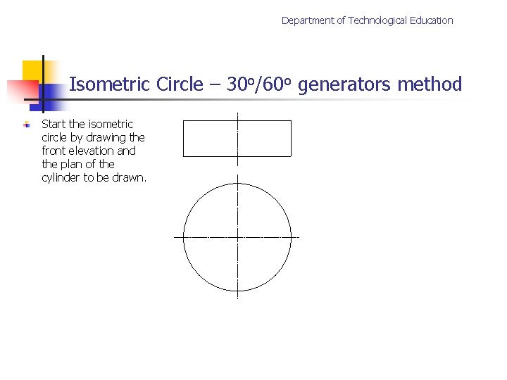 Department of Technological Education Isometric Circle – 30 o/60 o generators method Start the