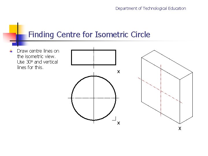 Department of Technological Education Finding Centre for Isometric Circle Draw centre lines on the