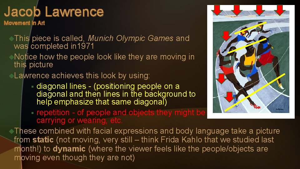 Jacob Lawrence Movement in Art u. This piece is called, Munich Olympic Games and