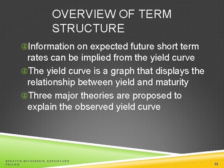 OVERVIEW OF TERM STRUCTURE Information on expected future short term rates can be implied