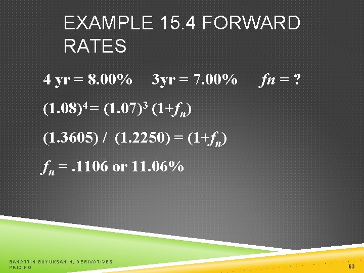 EXAMPLE 15. 4 FORWARD RATES 4 yr = 8. 00% 3 yr = 7.
