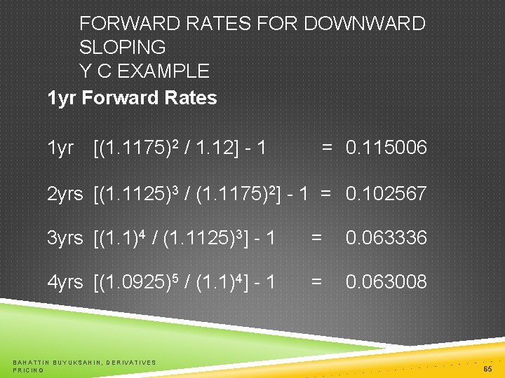 FORWARD RATES FOR DOWNWARD SLOPING Y C EXAMPLE 1 yr Forward Rates 1 yr