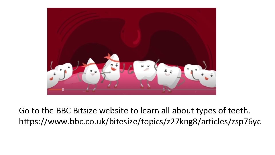 Go to the BBC Bitsize website to learn all about types of teeth. https: