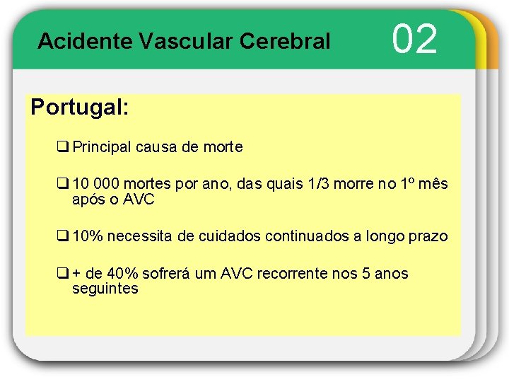 Acidente Vascular Cerebral 02 Portugal: q Principal causa de morte q 10 000 mortes