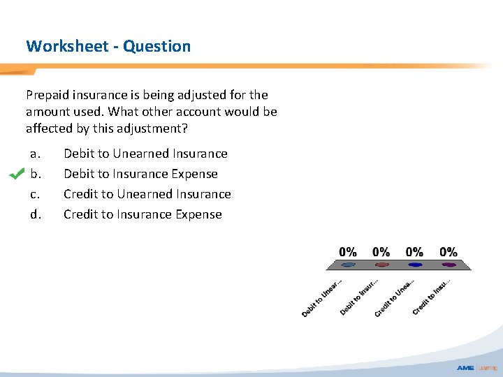 Worksheet - Question Prepaid insurance is being adjusted for the amount used. What other
