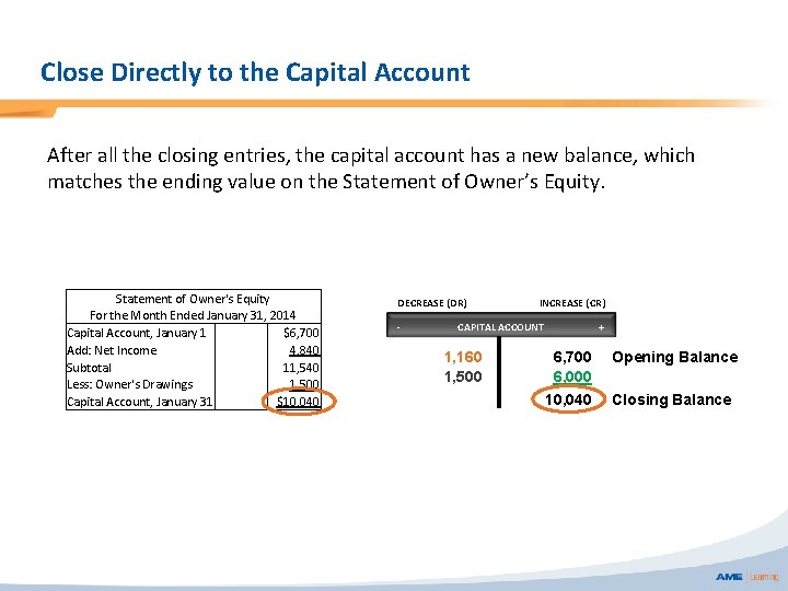 Close Directly to the Capital Account After all the closing entries, the capital account