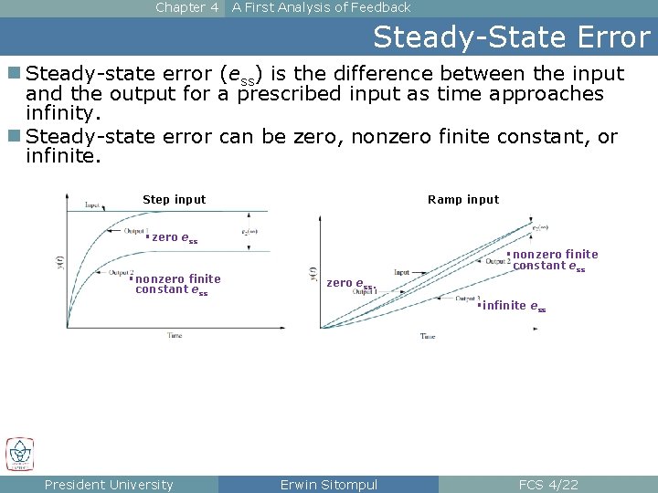 Chapter 4 A First Analysis of Feedback Steady-State Error n Steady-state error (ess) is