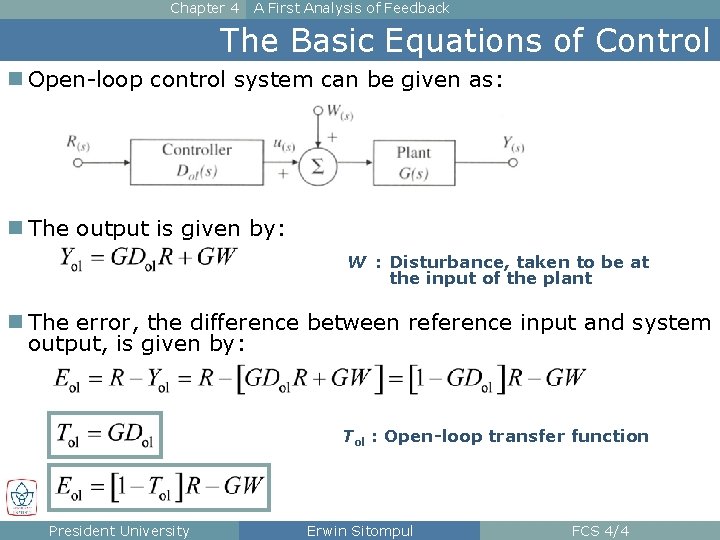 Chapter 4 A First Analysis of Feedback The Basic Equations of Control n Open-loop