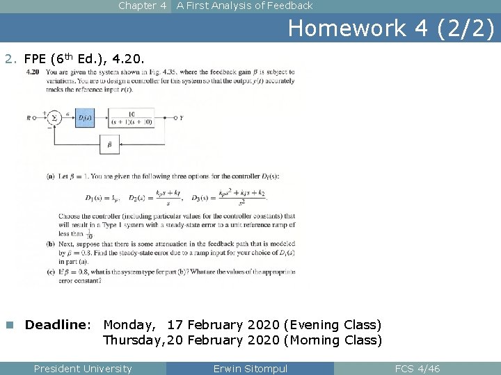 Chapter 4 A First Analysis of Feedback Homework 4 (2/2) 2. FPE (6 th