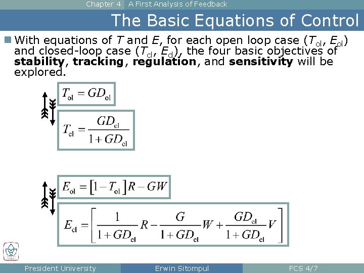 Chapter 4 A First Analysis of Feedback The Basic Equations of Control n With