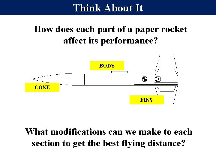 Think About It How does each part of a paper rocket affect its performance?