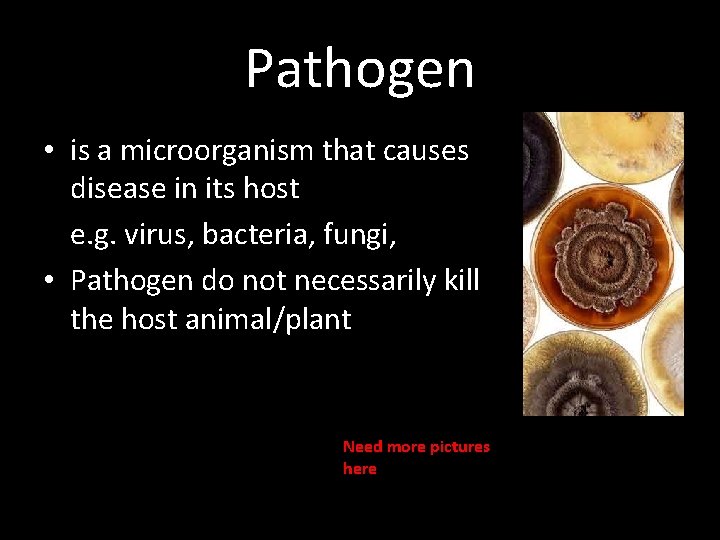 Pathogen • is a microorganism that causes disease in its host e. g. virus,