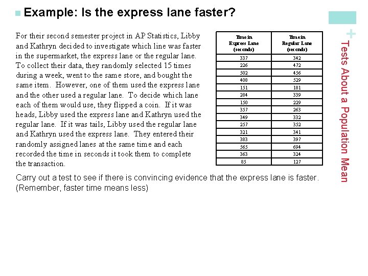 Is the express lane faster? Time in Express Lane (seconds) Time in Regular Lane