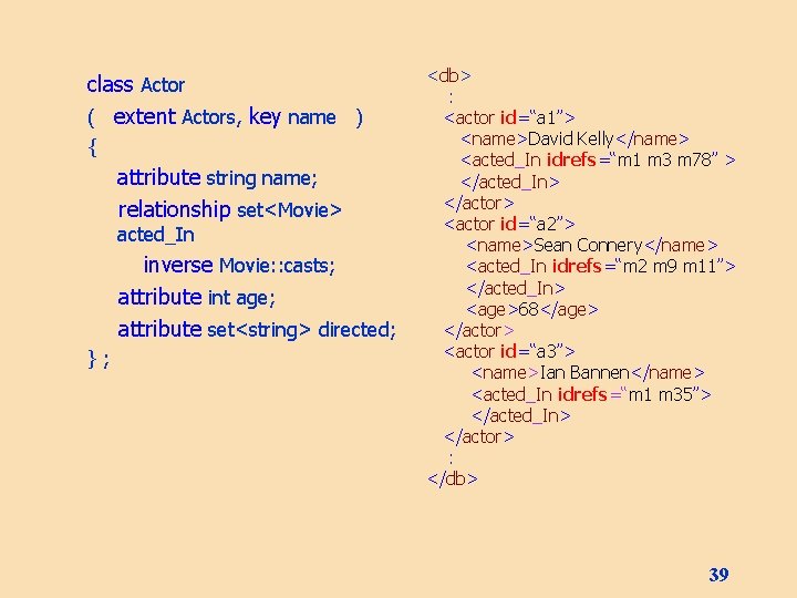 class Actor ( extent Actors, key name ) { attribute string name; relationship set<Movie>