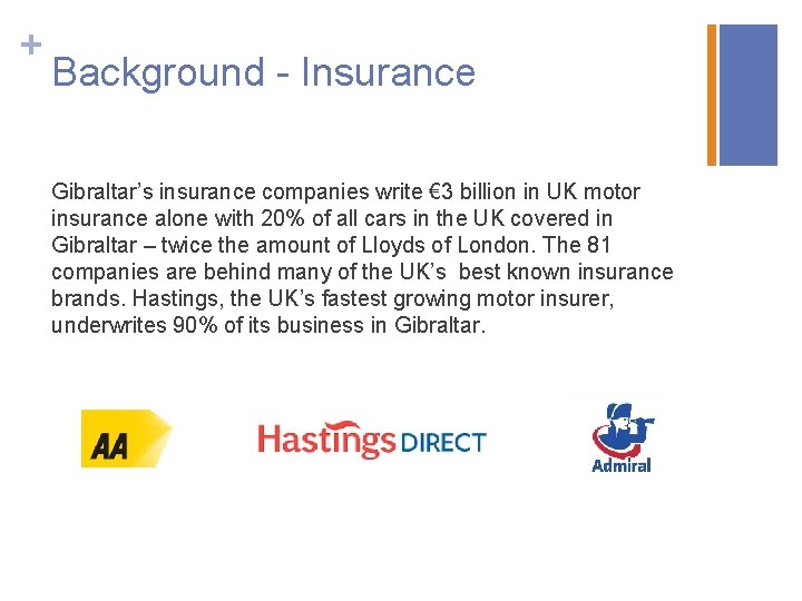 + Background - Insurance Gibraltar’s insurance companies write € 3 billion in UK motor