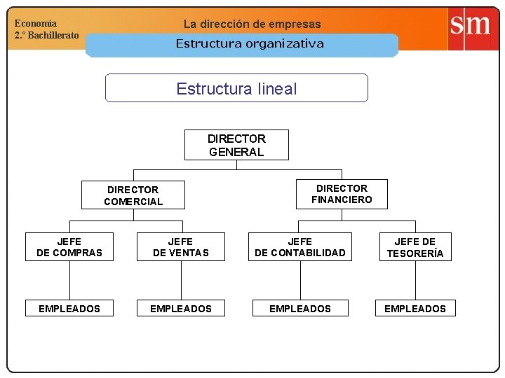 Economía 2. º Bachillerato La dirección de empresas Estructura organizativa Estructura lineal DIRECTOR GENERAL