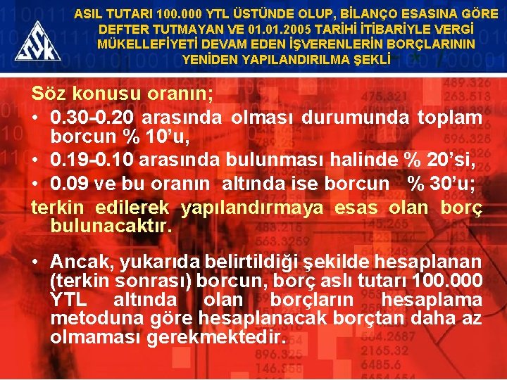 ASIL TUTARI 100. 000 YTL ÜSTÜNDE OLUP, BİLANÇO ESASINA GÖRE DEFTER TUTMAYAN VE 01.