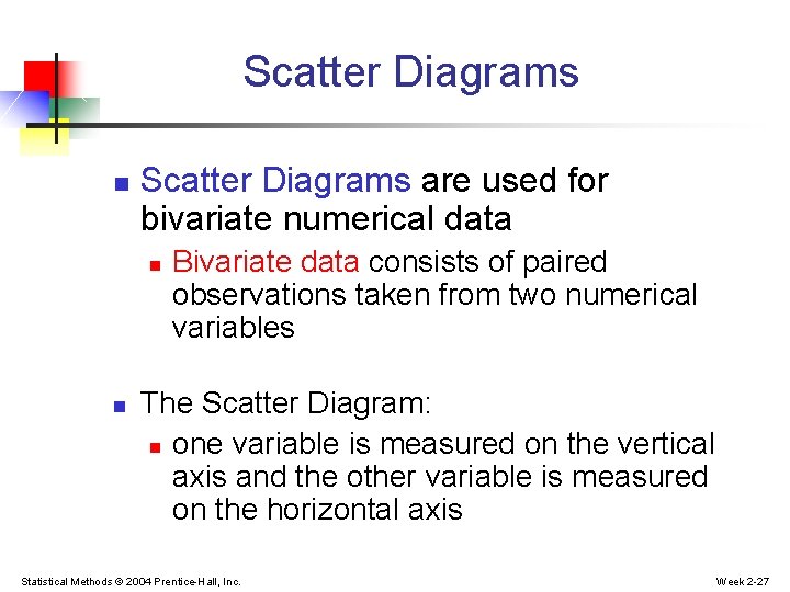 Scatter Diagrams n Scatter Diagrams are used for bivariate numerical data n n Bivariate Scatter Diagrams n Scatter Diagrams are used for bivariate numerical data n n Bivariate