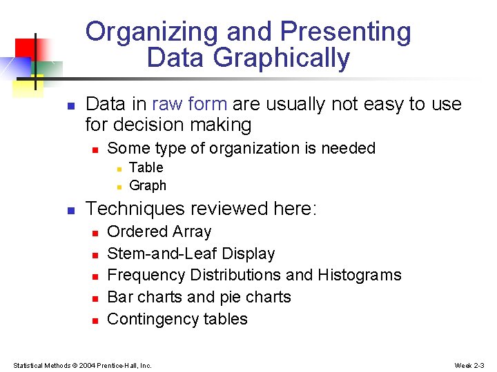 Organizing and Presenting Data Graphically n Data in raw form are usually not easy Organizing and Presenting Data Graphically n Data in raw form are usually not easy