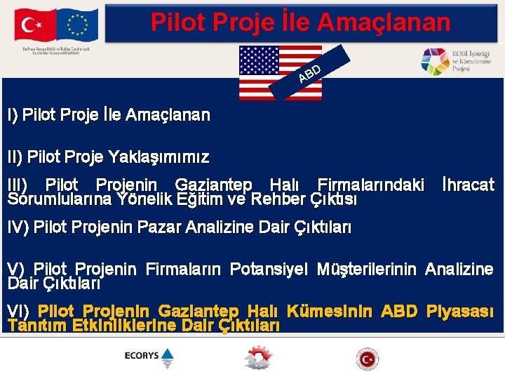 Pilot Proje İle Amaçlanan D AB I) Pilot Proje İle Amaçlanan II) Pilot Proje