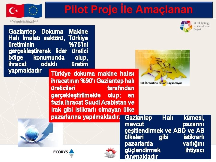 Pilot Proje İle Amaçlanan Gaziantep Dokuma Makine Halı İmalatı sektörü, Türkiye üretiminin %75’ini gerçekleştirerek