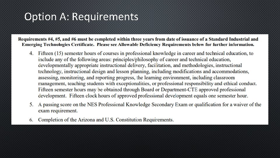 Option A: Requirements 