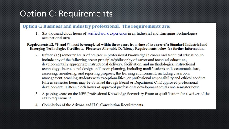 Option C: Requirements 