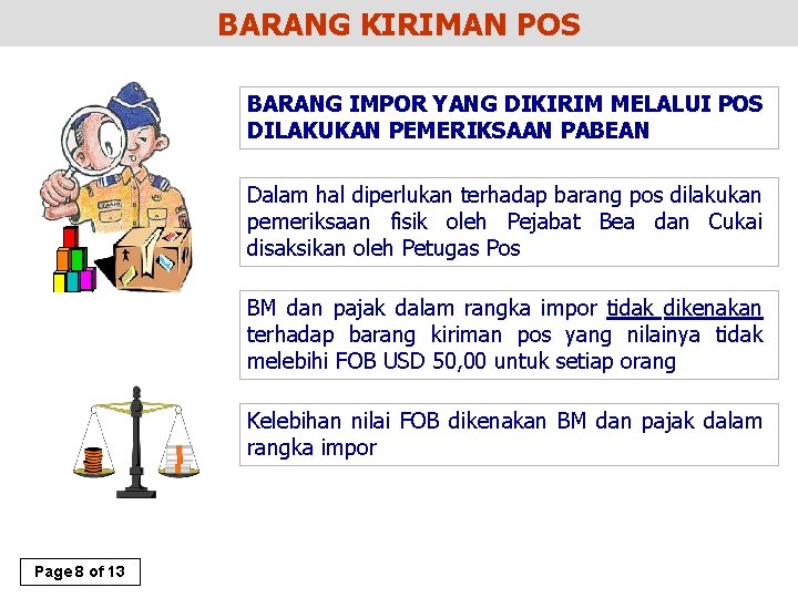 BARANG AWAK SARANA PENGANGKUT KIRIMAN POS BARANG IMPOR YANG DIKIRIM MELALUI POS DILAKUKAN PEMERIKSAAN