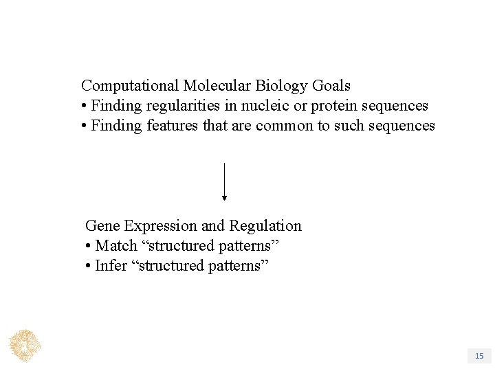 Computational Molecular Biology Goals • Finding regularities in nucleic or protein sequences • Finding