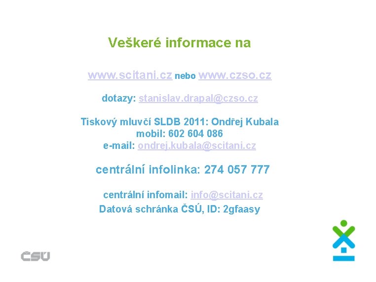 Veškeré informace na www. scitani. cz nebo www. czso. cz dotazy: stanislav. drapal@czso. cz