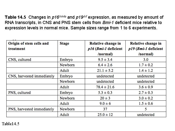Table 14. 5 Changes in p 16 Ink 4 a and p 19 Arf