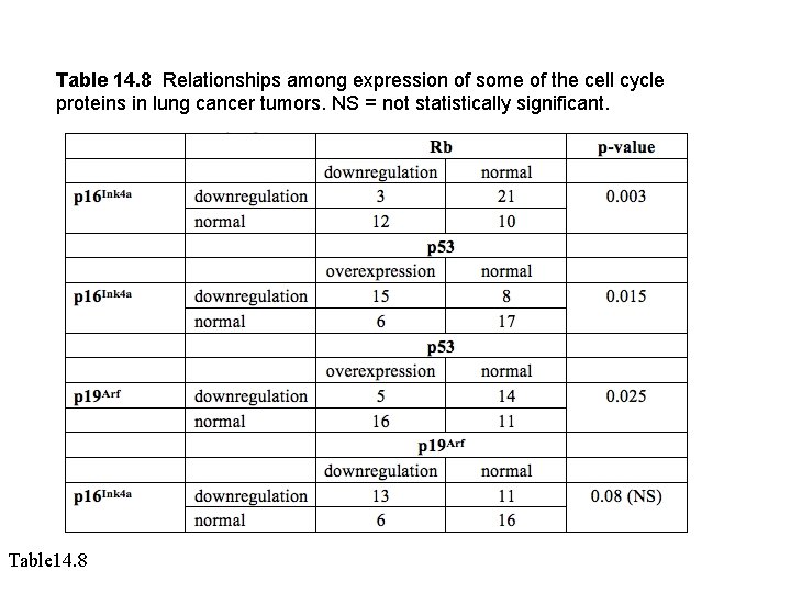 Table 14. 8 Relationships among expression of some of the cell cycle proteins in