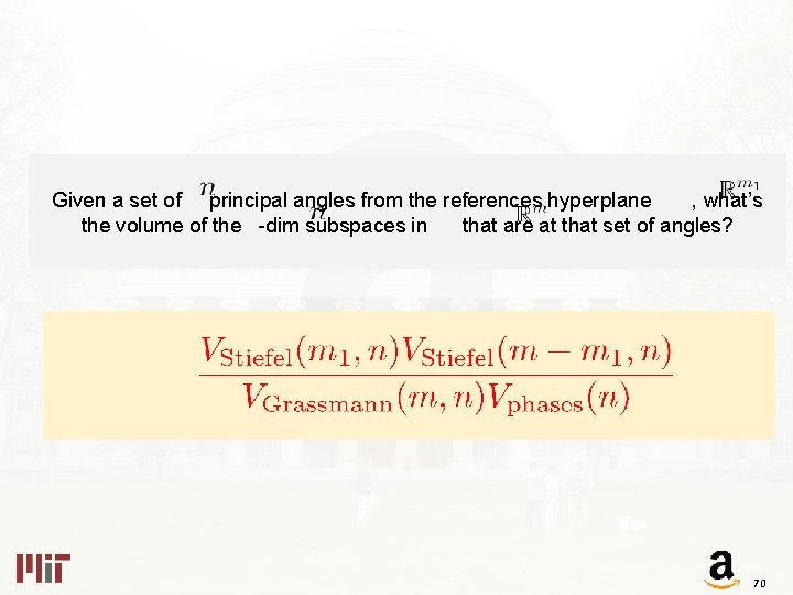 Given a set of principal angles from the references hyperplane , what’s the volume