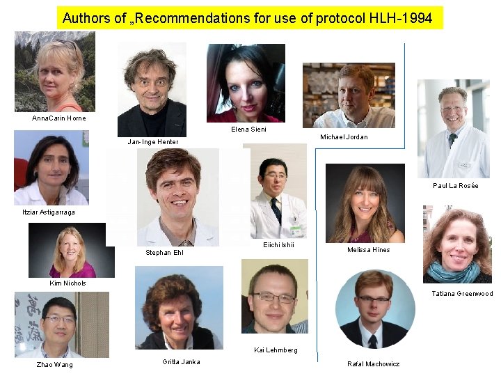 Authors of „Recommendations for use of protocol HLH-1994 Anna. Carin Horne Elena Sieni Jan-Inge
