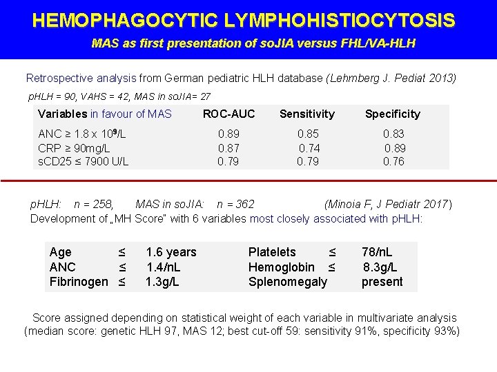 HEMOPHAGOCYTIC LYMPHOHISTIOCYTOSIS MAS as first presentation of so. JIA versus FHL/VA-HLH Retrospective analysis from