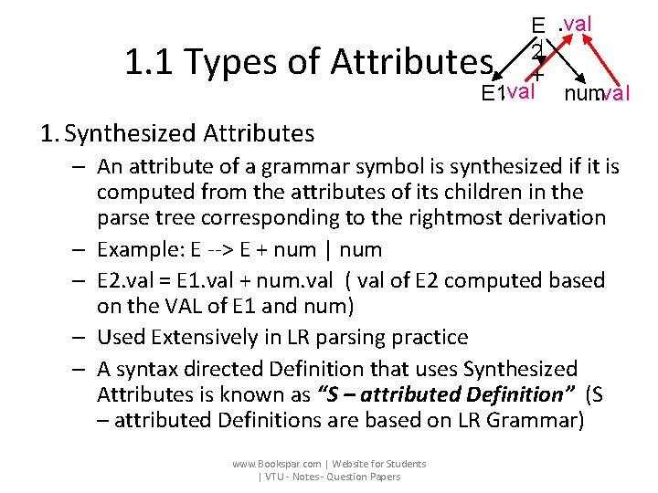1. 1 Types of Attributes E. val 2 + E 1. val num. val