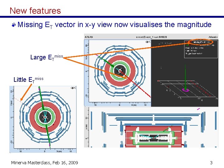 New features Missing ET vector in x-y view now visualises the magnitude Large ETmiss