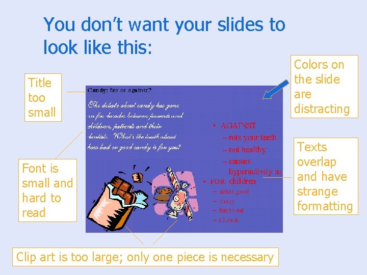 You don’t want your slides to look like this: Title too small Font is