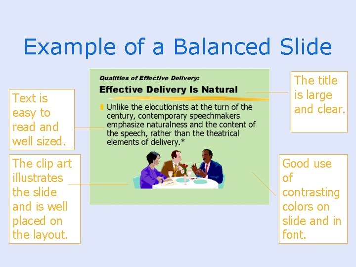Example of a Balanced Slide Text is easy to read and well sized. The
