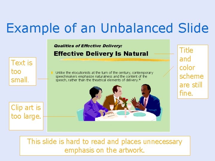Example of an Unbalanced Slide Text is too small. Title and color scheme are
