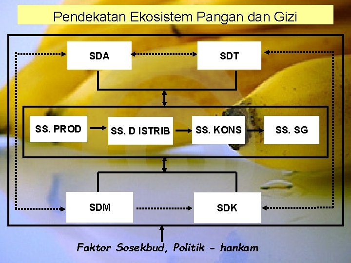 Pendekatan Ekosistem Pangan dan Gizi SDA SS. PROD SDT SS. D ISTRIB SDM SS.