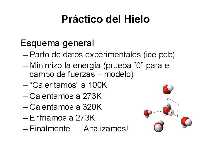 Práctico del Hielo • Esquema general – Parto de datos experimentales (ice. pdb) –