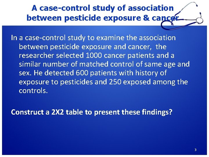 A case-control study of association between pesticide exposure & cancer In a case-control study