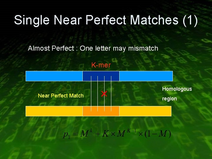 Single Near Perfect Matches (1) Almost Perfect : One letter may mismatch K-mer Homologous